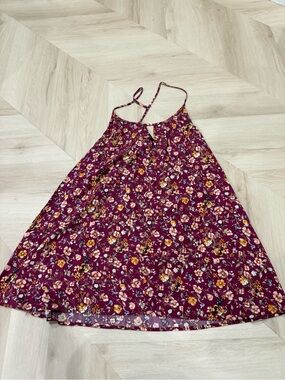 Forever 21 Girls' Burgundy Floral Spaghetti-Strap Dress